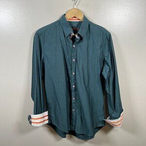Robert Graham Flip Cuff Button Up Shirt Mens Size Medium Tailored Fit Green